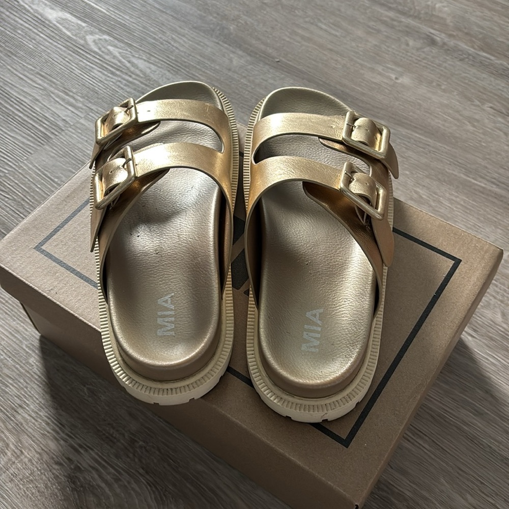 MIA Gold Buckle Slide Sandals - Picture 5 of 5